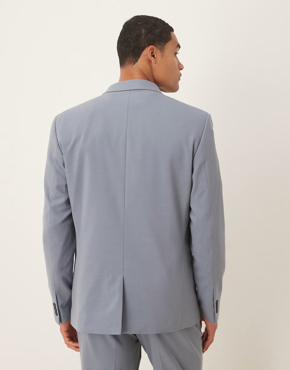 ASOS ASOS DESIGN double breasted regular fit suit jacket in mid blue - 3