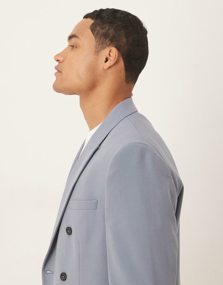 ASOS ASOS DESIGN double breasted regular fit suit jacket in mid blue - 4