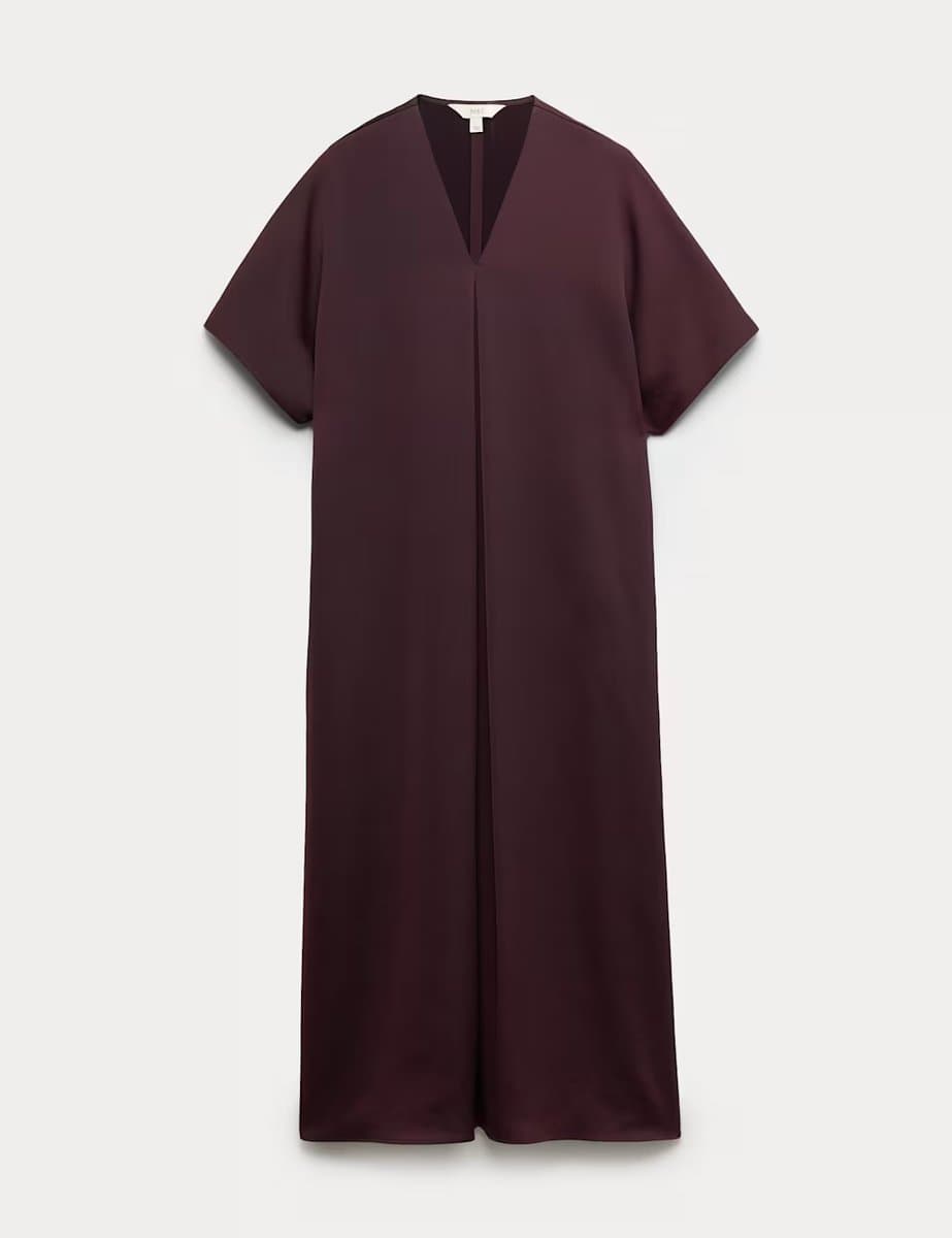 Marks & Spencer M&S Satin V-Neck Midaxi Shift Dress Raisin