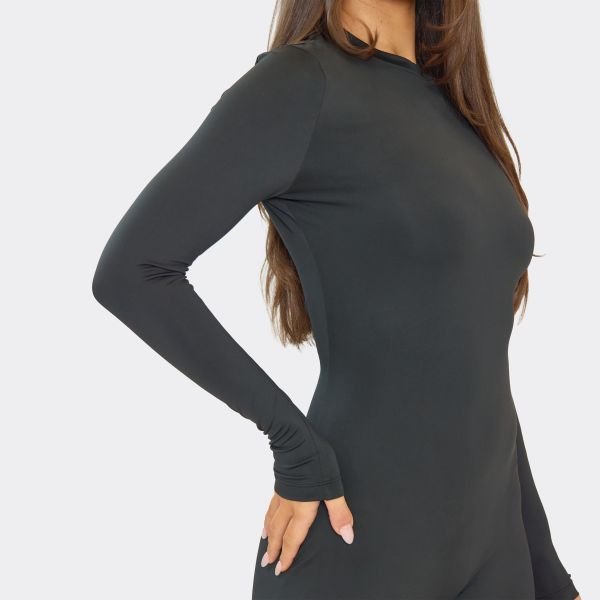 EGO Long Sleeve Sculpt Fitted Jumpsuit In Black, Women's Size UK 6 - 2