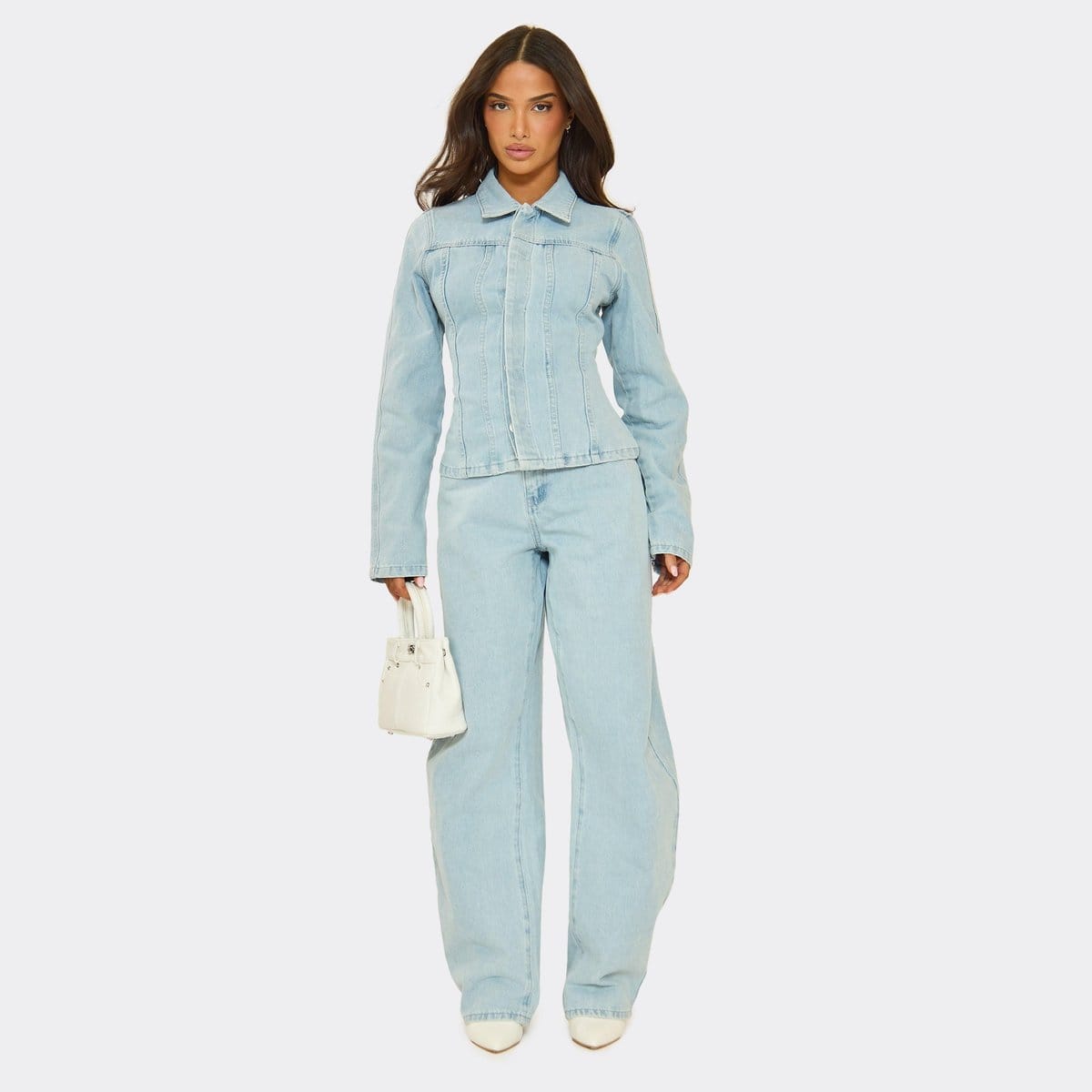 EGO Mid Rise Barrel Leg Jeans In Light Blue Denim, Women's Size UK 6 - 1