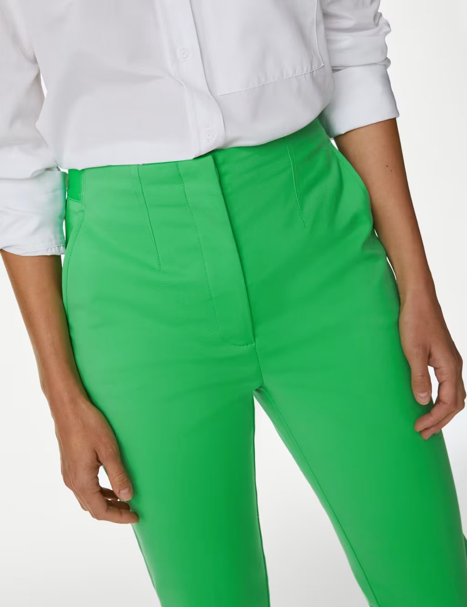 Marks & Spencer M&S Cotton Blend Slim Fit Ankle Grazer Trousers Acid Green - 2
