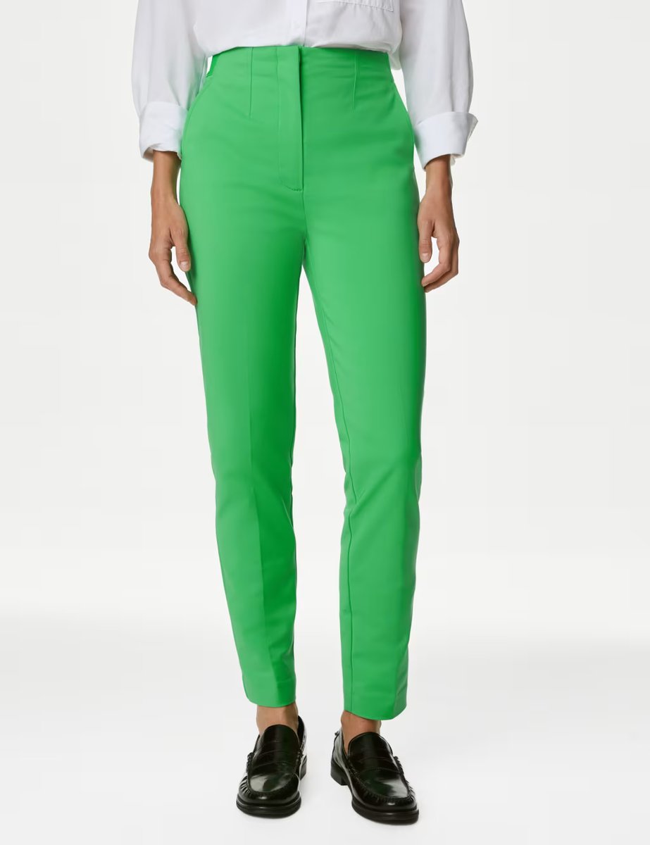 Marks & Spencer M&S Cotton Blend Slim Fit Ankle Grazer Trousers Acid Green - 3