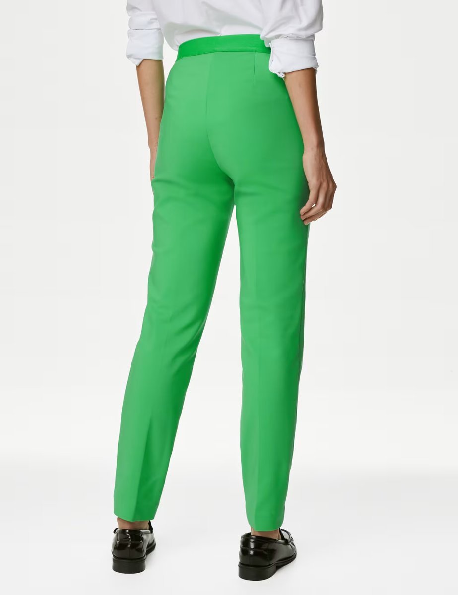 Marks & Spencer M&S Cotton Blend Slim Fit Ankle Grazer Trousers Acid Green - 4