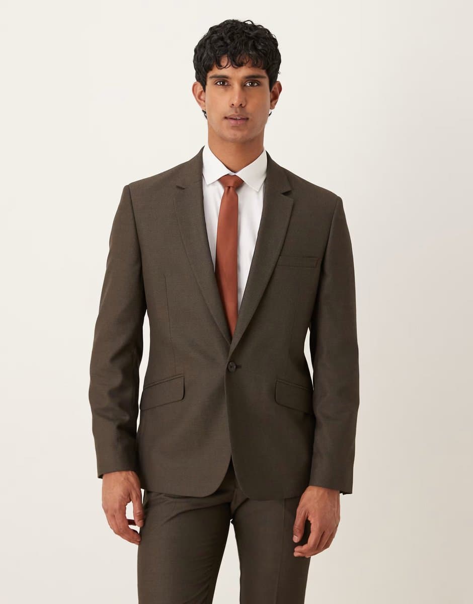 ASOS ASOS DESIGN slim suit jacket in brown microtexture