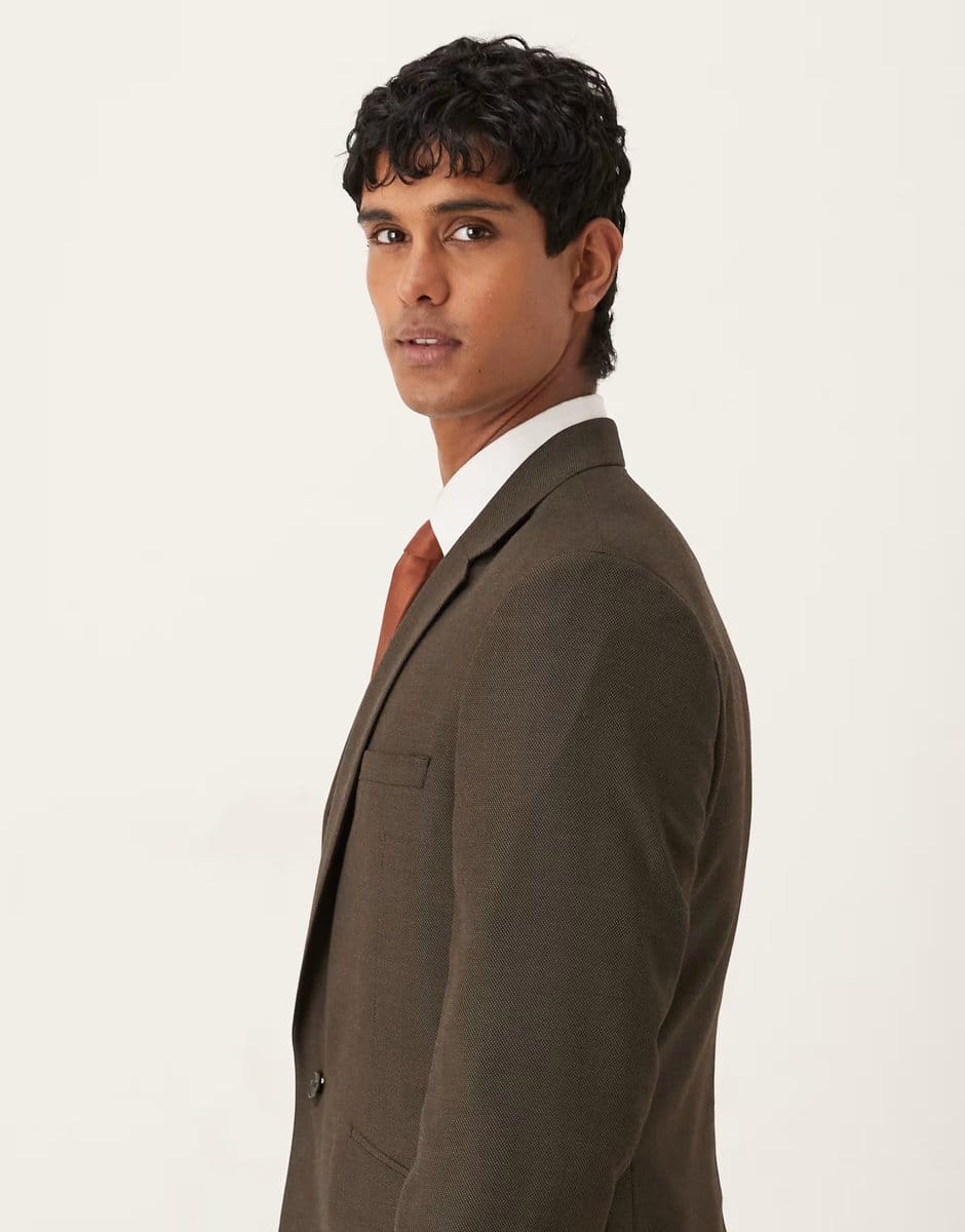 ASOS ASOS DESIGN slim suit jacket in brown microtexture - 4