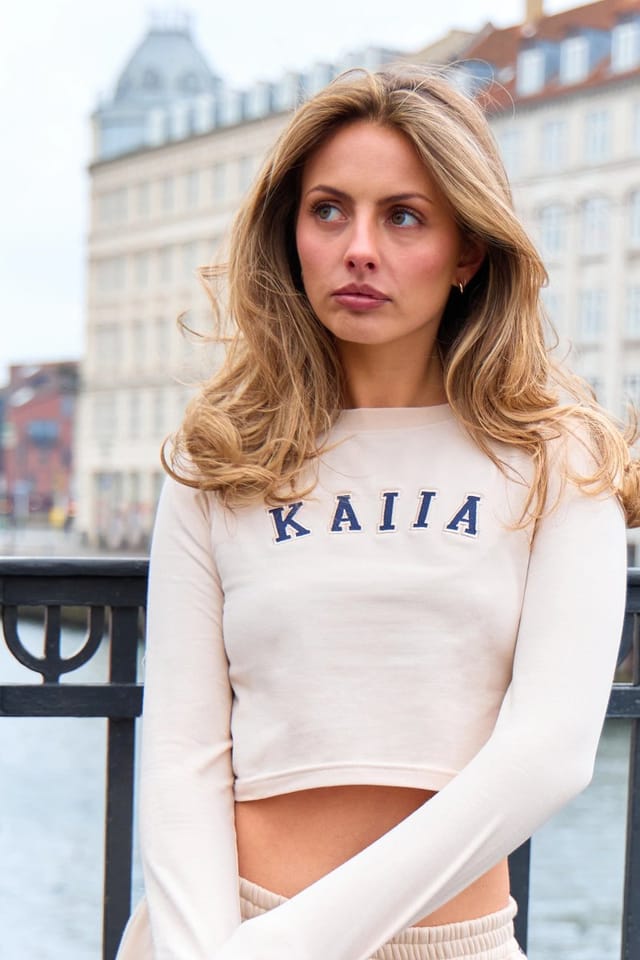 Kaiia Kaiia Slogan Long Sleeve Baby Tee Cream & Navy - 2