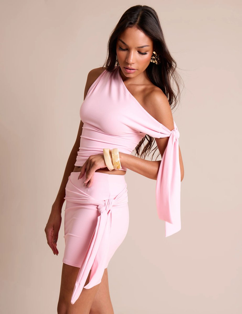 Public Desire Knot Detail Luxe Slinky Mini Skirt Soft Pink - 2