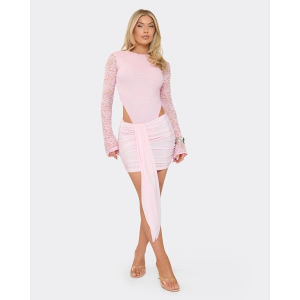 EGO Low Waist Drape Ruched Side Seam Detail Mini Skirt In Baby Pink, Women's Size UK 6 - 2