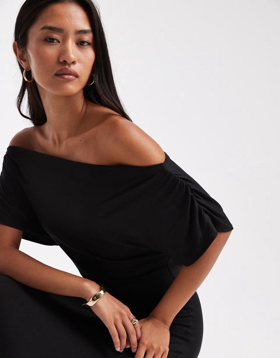 ASOS Miss Selfridge off the shoulder maxi dress in black - 3