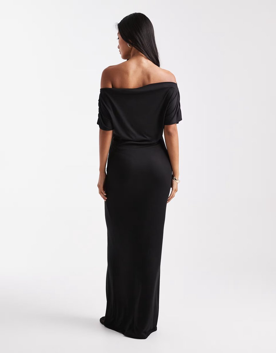 ASOS Miss Selfridge off the shoulder maxi dress in black - 4