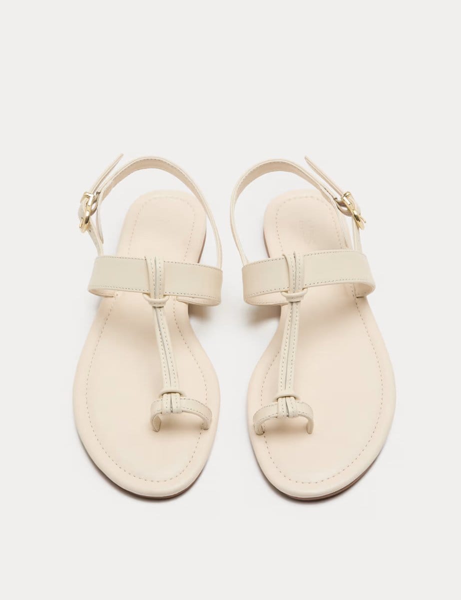 Marks & Spencer M&S Leather Ankle Strap Flat Toe Loop Sandals White - 1