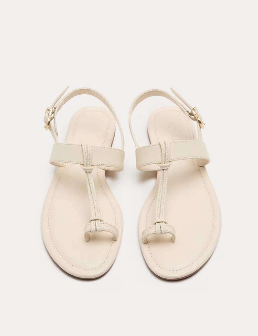 Marks & Spencer M&S Leather Ankle Strap Flat Toe Loop Sandals White - 1