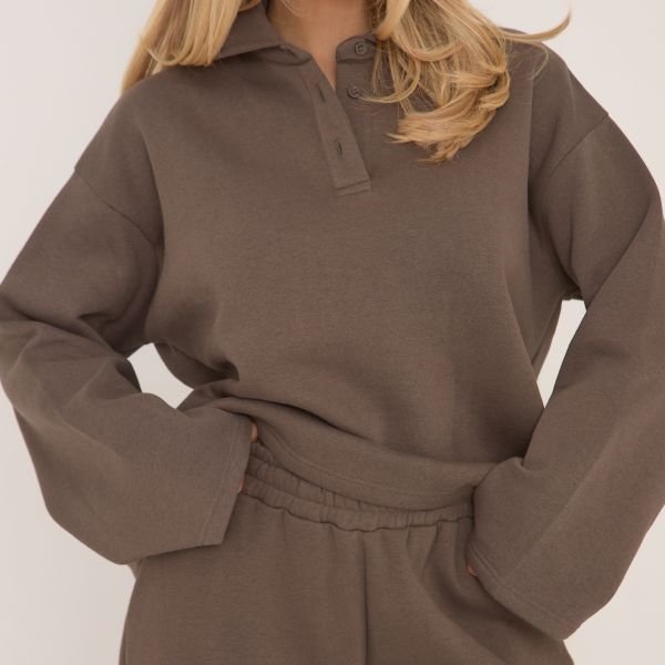 EGO Polo Collar Sweatshirt In Brown, Women's Size UK 4 - 2