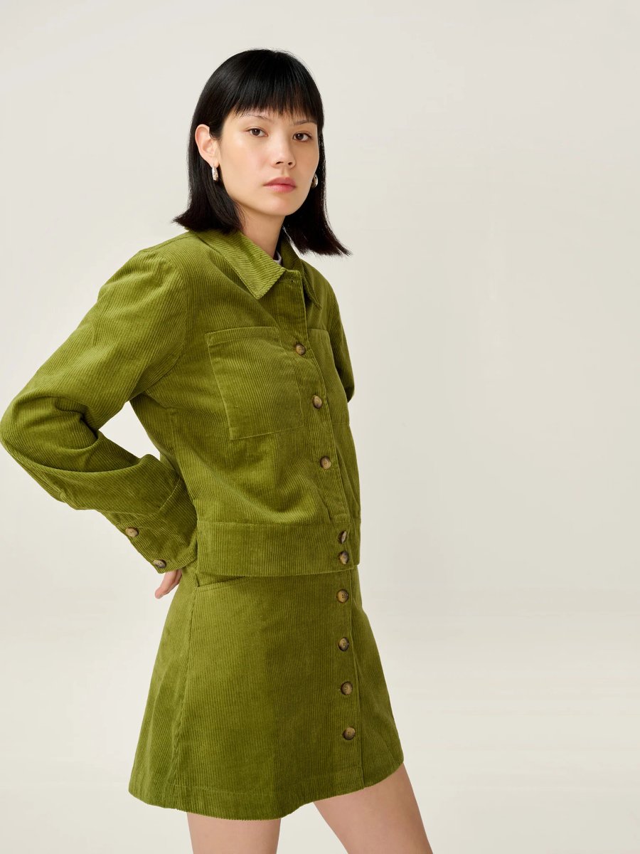 OMNES Millie Cord Jacket in Moss Green - 2