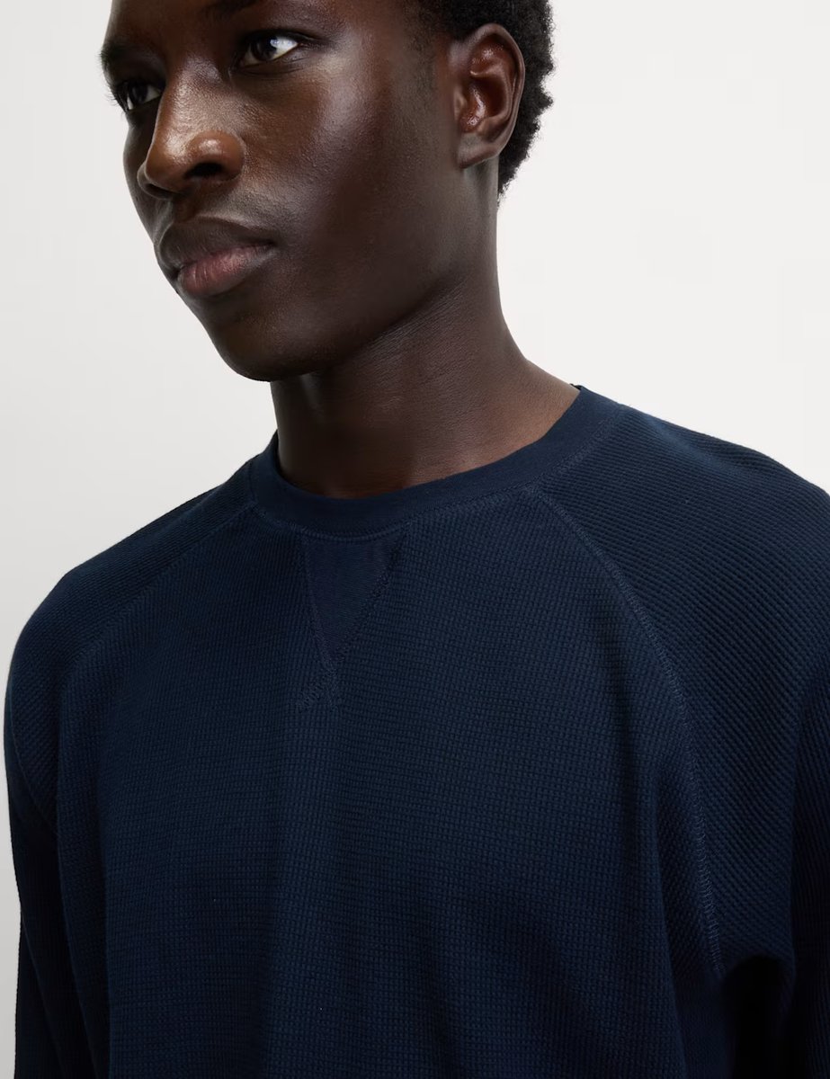 Marks & Spencer M&S Pure Cotton Waffle Loungewear Sweatshirt Smokey Green - 4