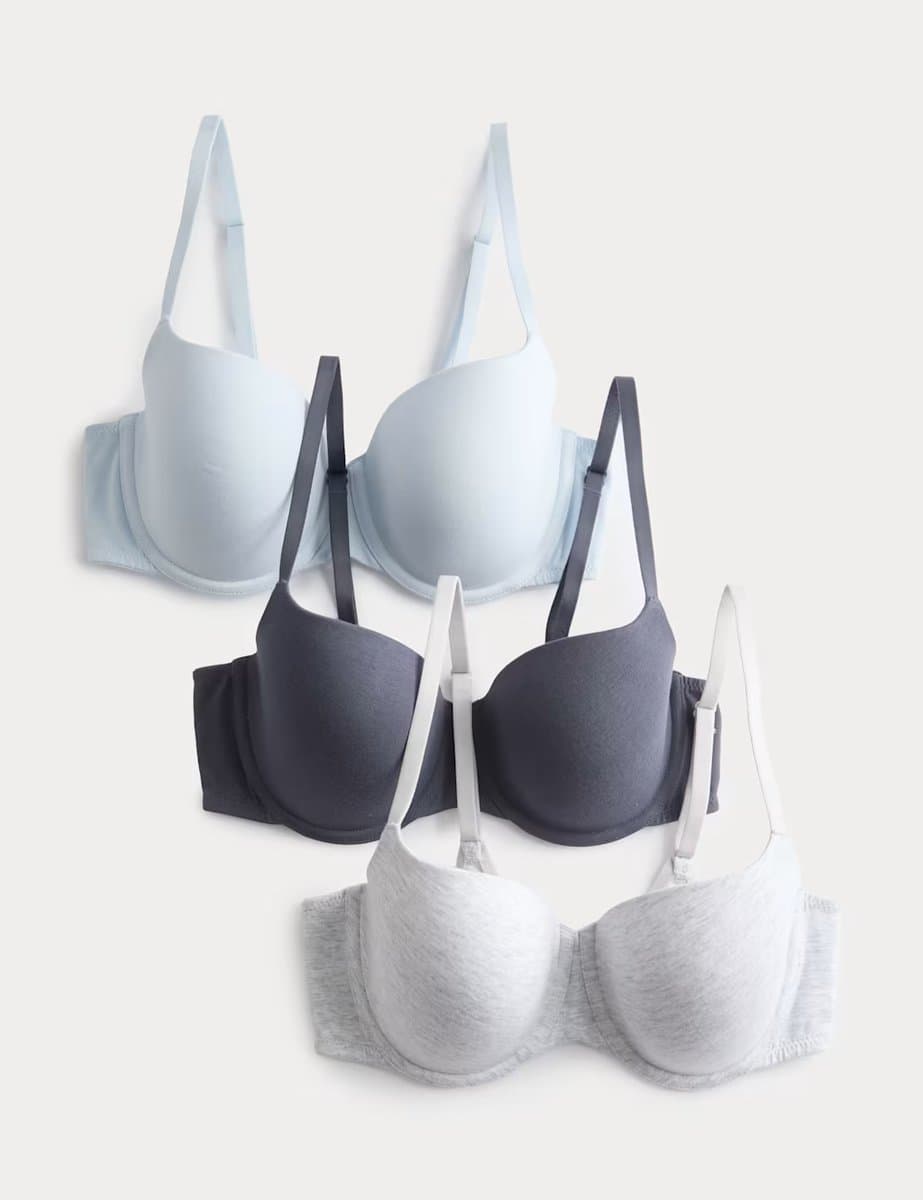Marks & Spencer M&S 3pk Cotton Rich Wired Balcony Bras (A-E) Grey Mix