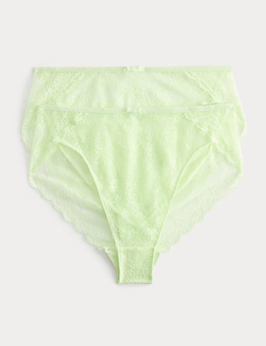 Marks & Spencer M&S 2 Pack Ida Lace High Waisted High Leg Knickers Light Apple