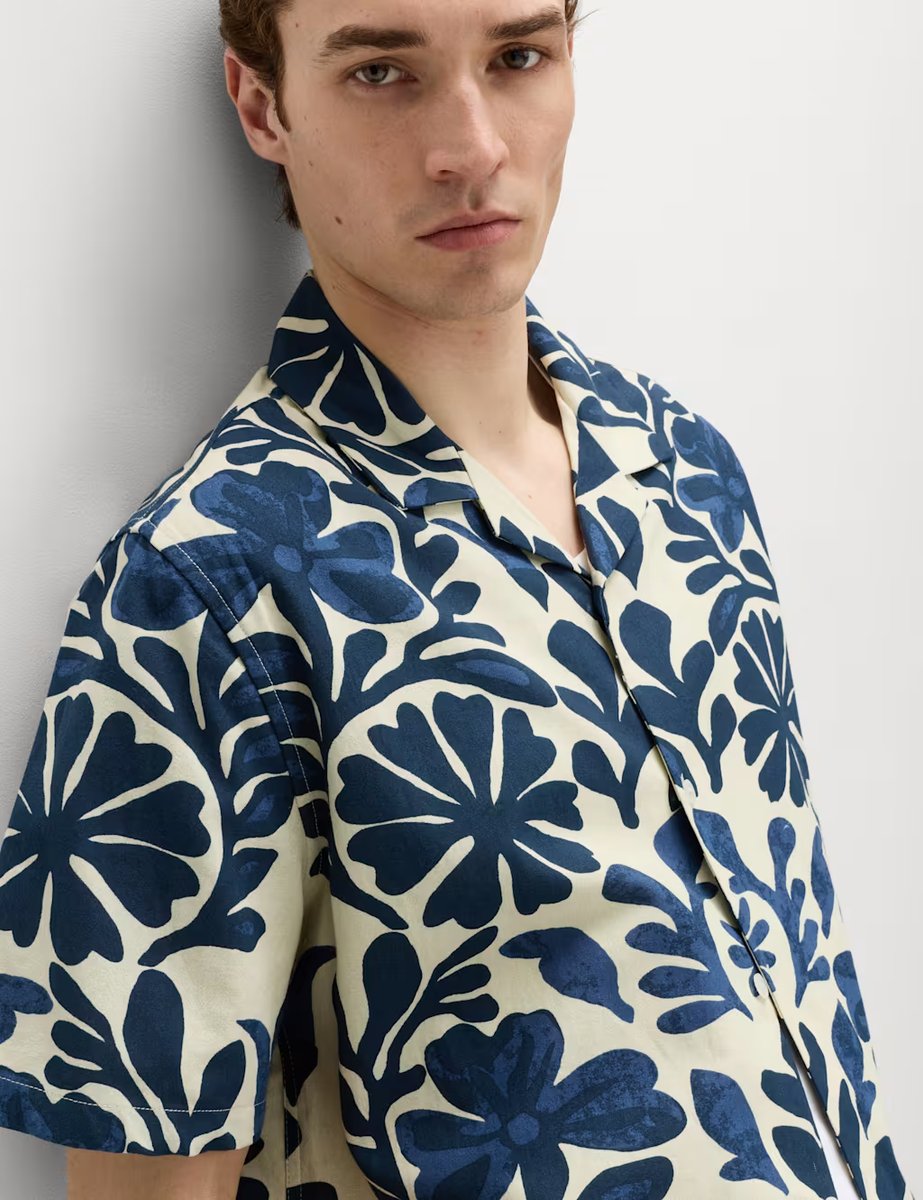 Marks & Spencer M&S Pure Cotton Floral Short Sleeve Shirt Navy Mix - 2