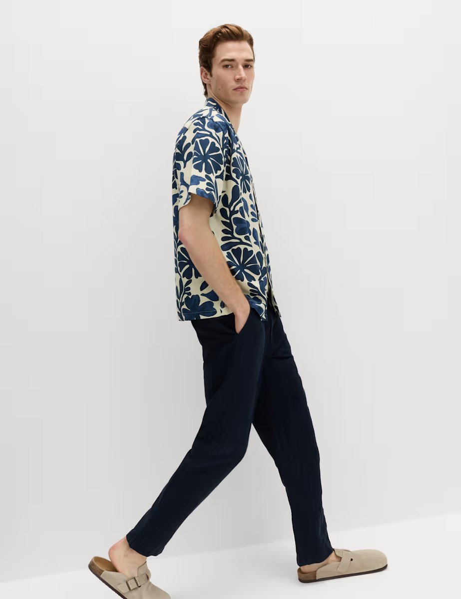 Marks & Spencer M&S Pure Cotton Floral Short Sleeve Shirt Navy Mix - 4