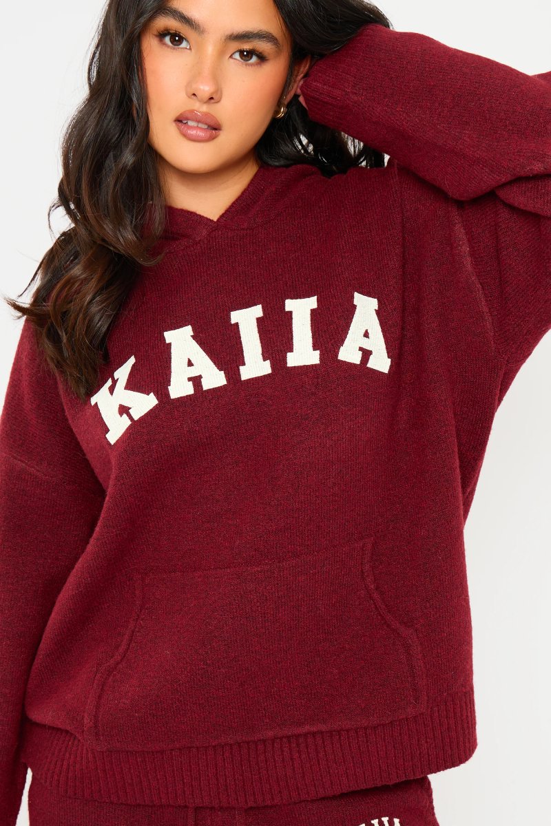 Kaiia Kaiia Knit Oversized Hoodie Burgundy - 2