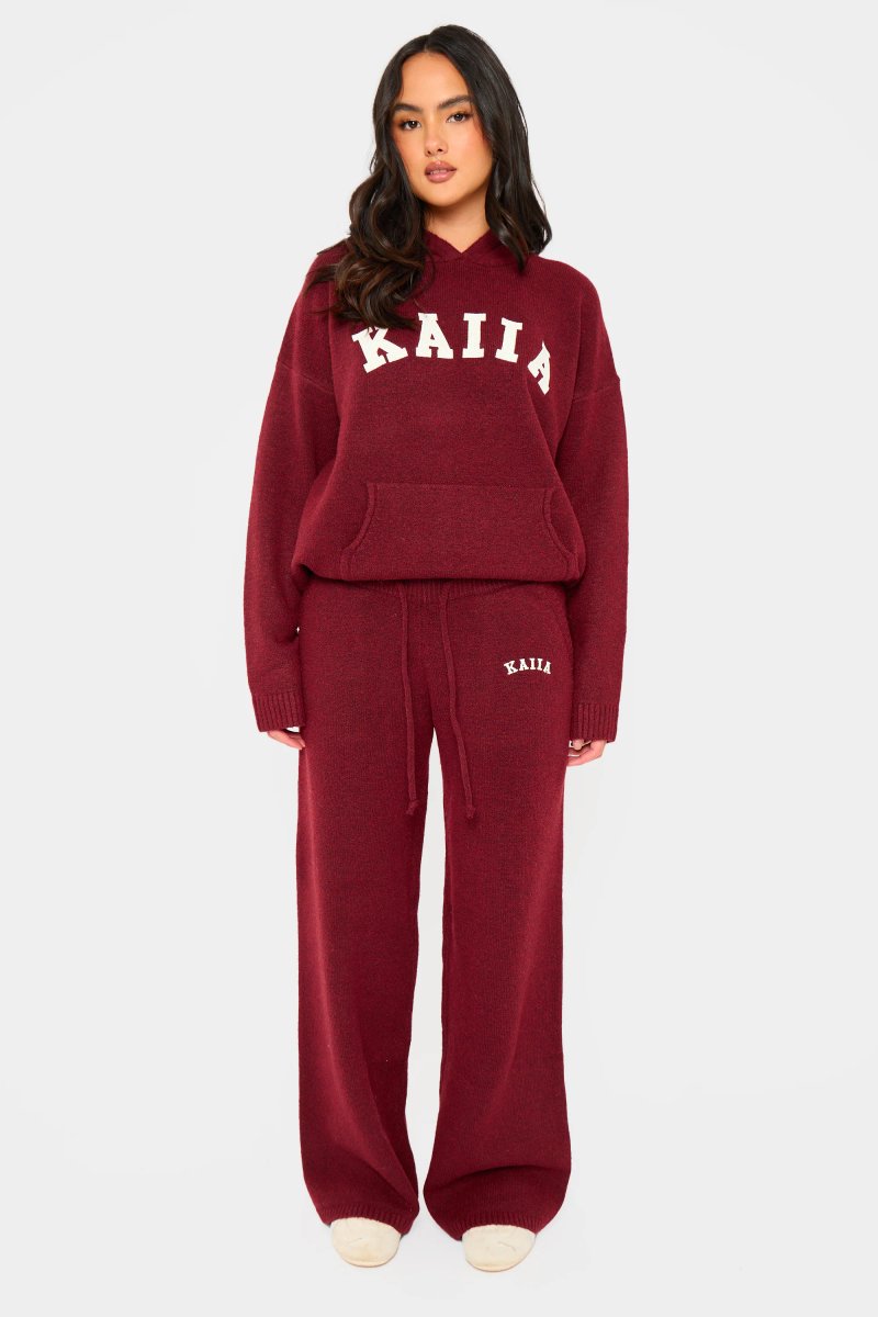 Kaiia Kaiia Knit Oversized Hoodie Burgundy - 3