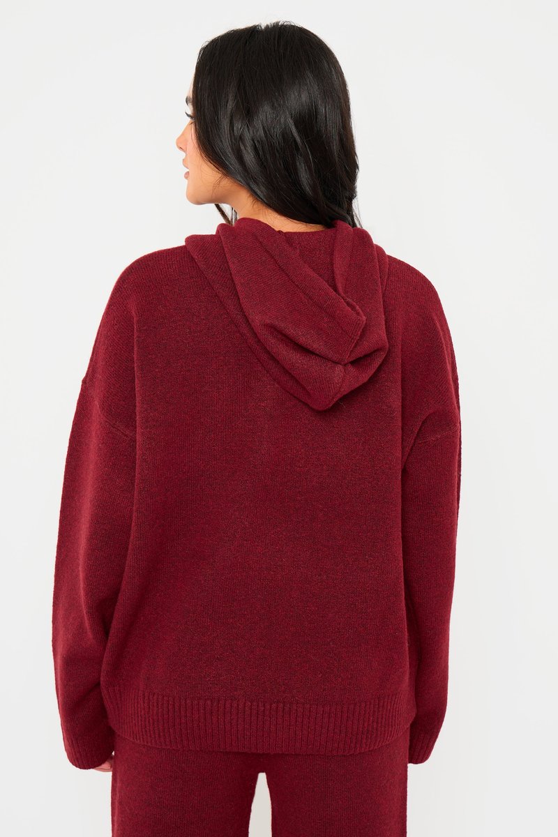 Kaiia Kaiia Knit Oversized Hoodie Burgundy - 4