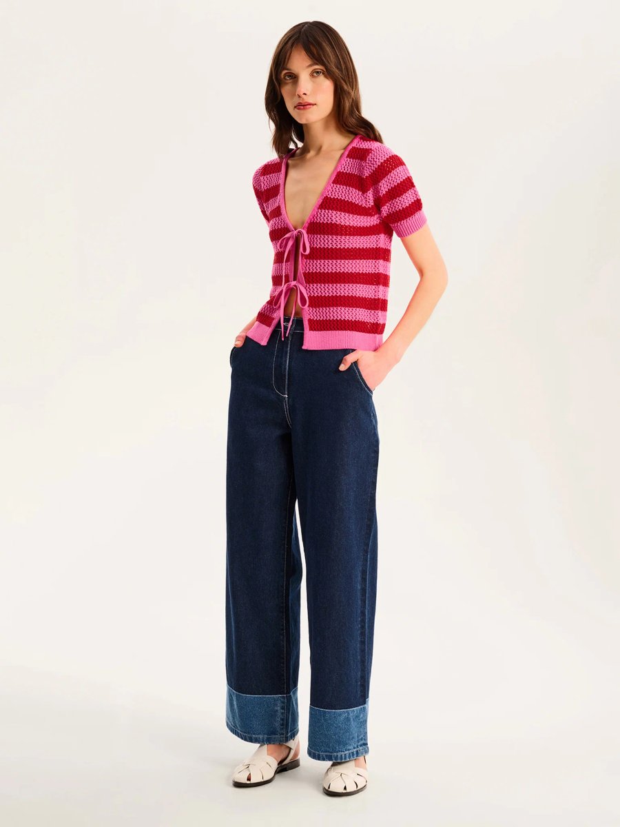 OMNES Harper Stripe Knit Top in Pink/Red - 3