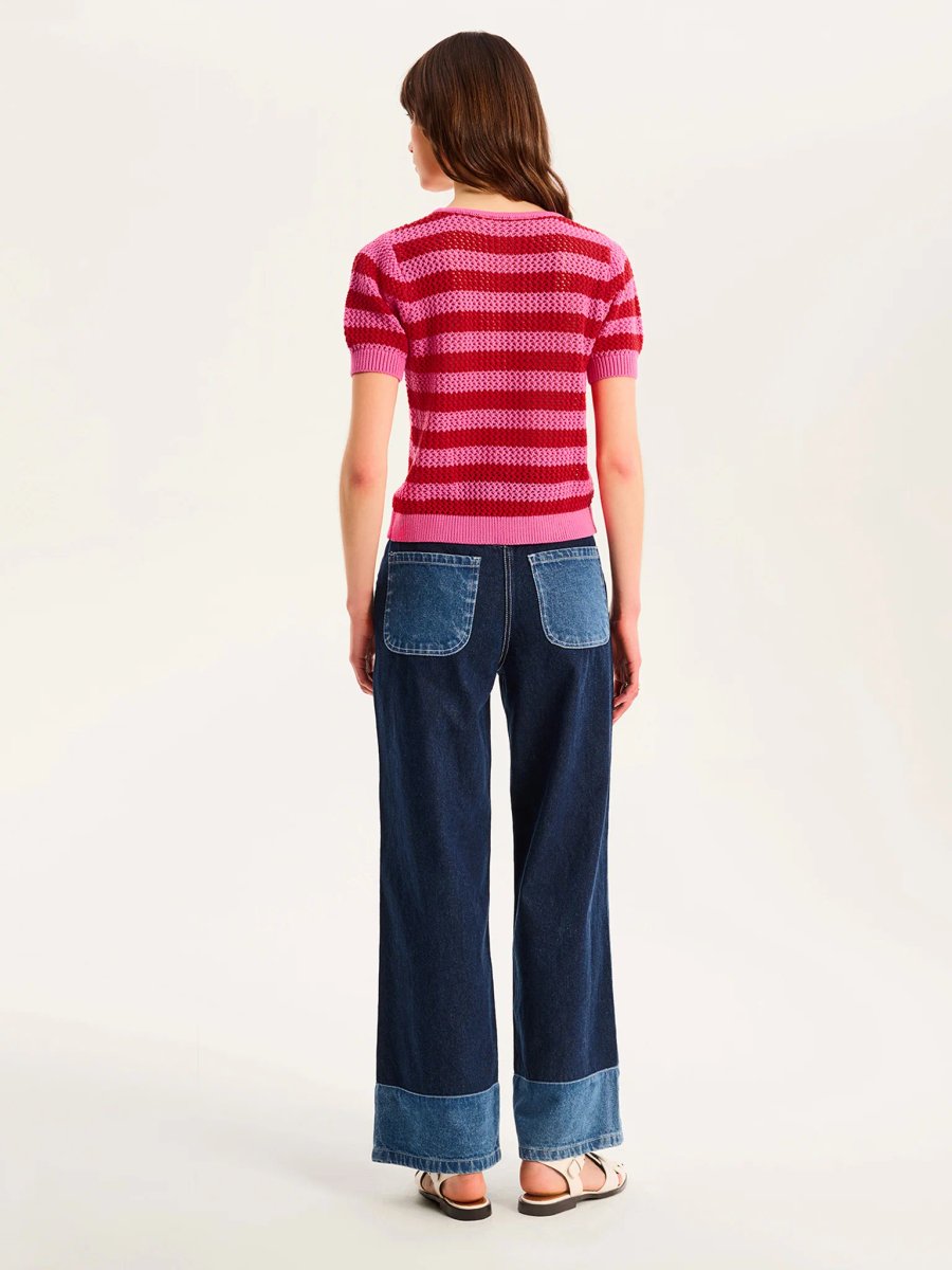 OMNES Harper Stripe Knit Top in Pink/Red - 4