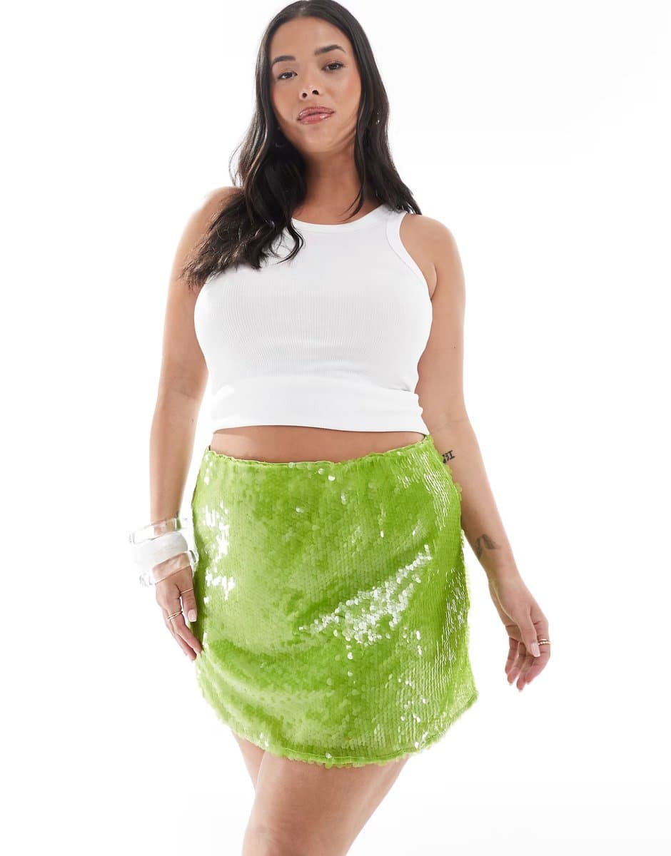 ASOS Renee Studio Plus exclusive disc sequin mini skirt in green