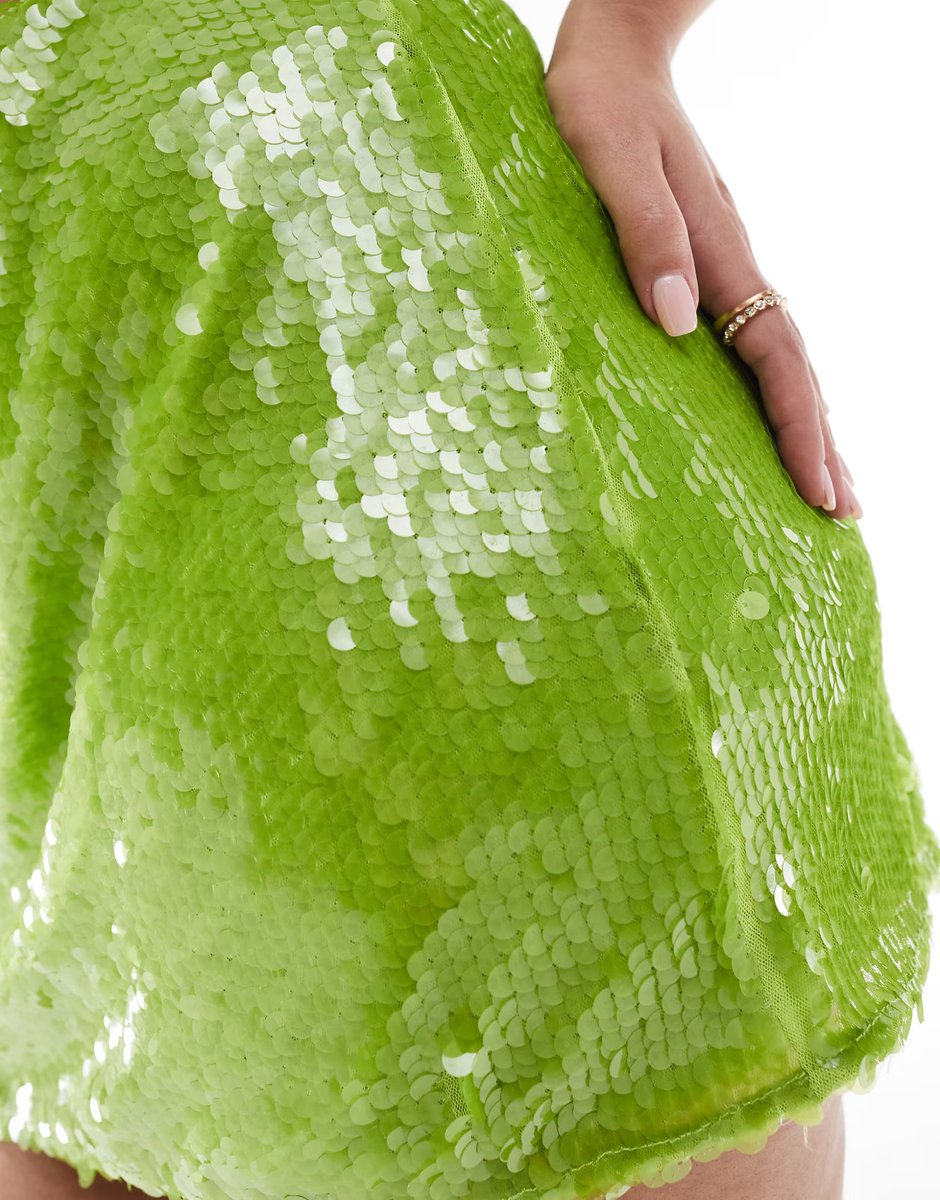 ASOS Renee Studio Plus exclusive disc sequin mini skirt in green - 2