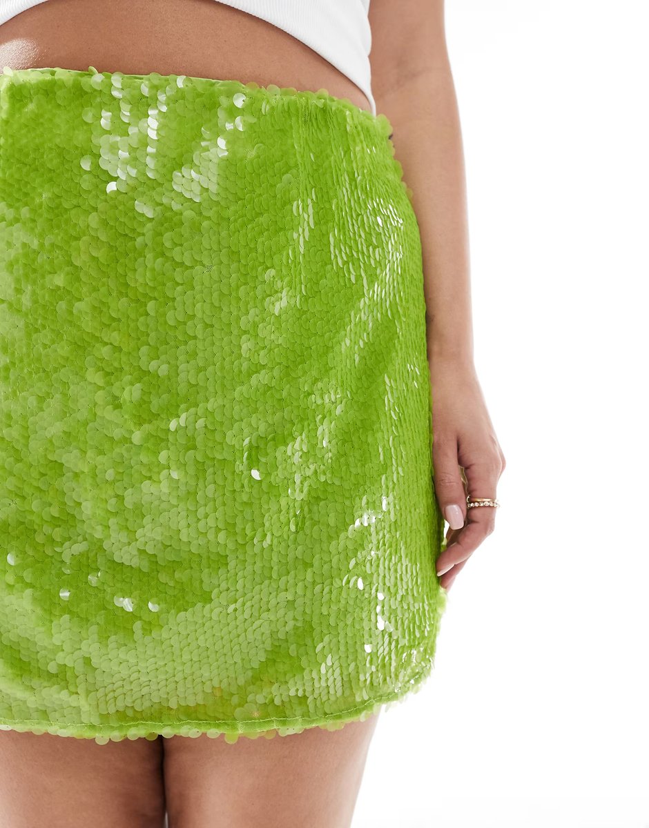 ASOS Renee Studio Plus exclusive disc sequin mini skirt in green - 4