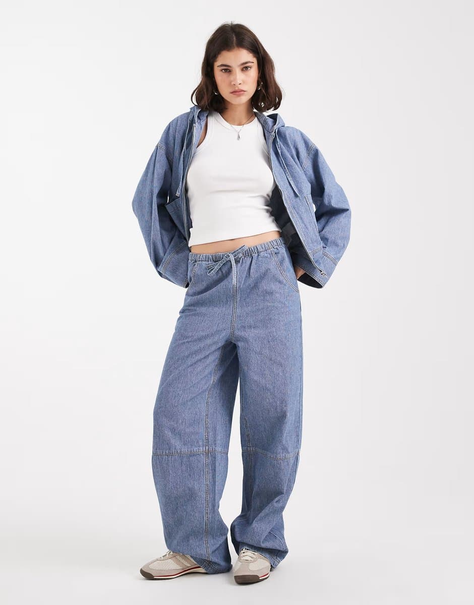 ASOS Object tie waist wide leg jeans co-ord in light blue wash