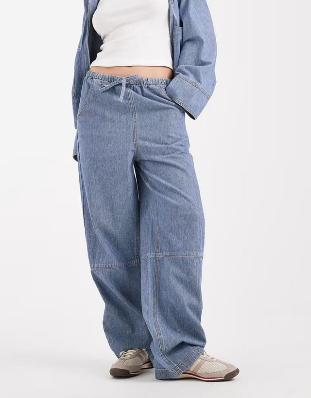 ASOS Object tie waist wide leg jeans co-ord in light blue wash - 3