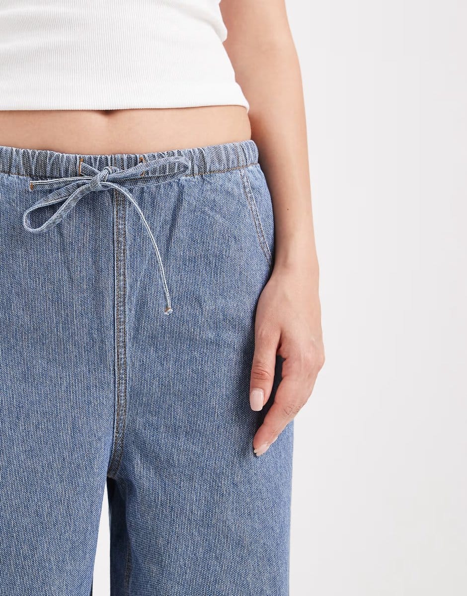 ASOS Object tie waist wide leg jeans co-ord in light blue wash - 4