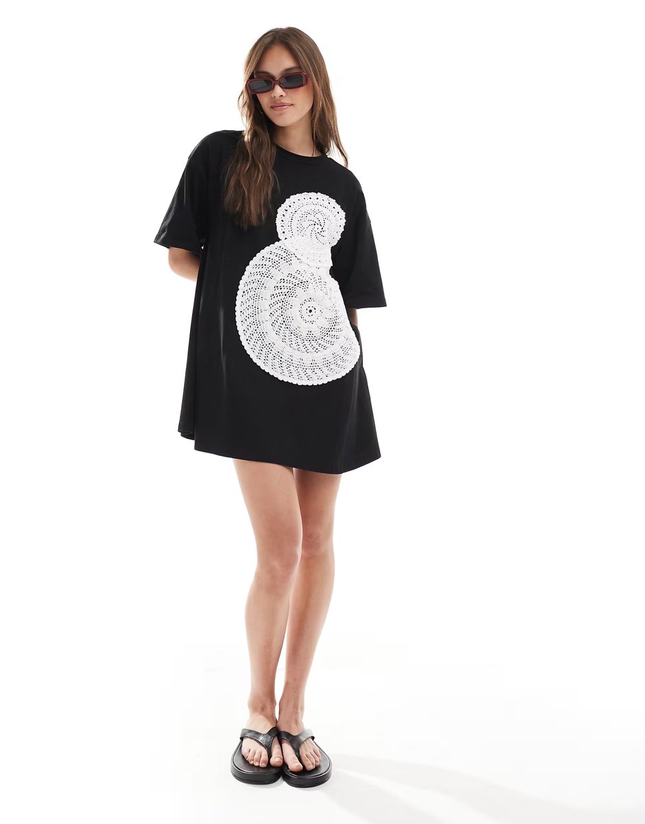 ASOS ASOS DESIGN crochet T-shirt mini dress in black - 3