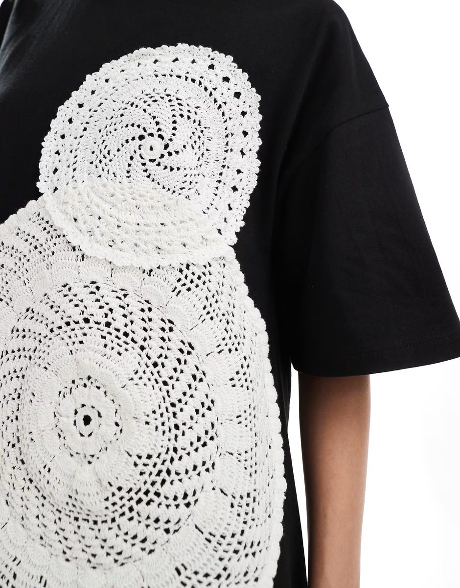 ASOS ASOS DESIGN crochet T-shirt mini dress in black - 4