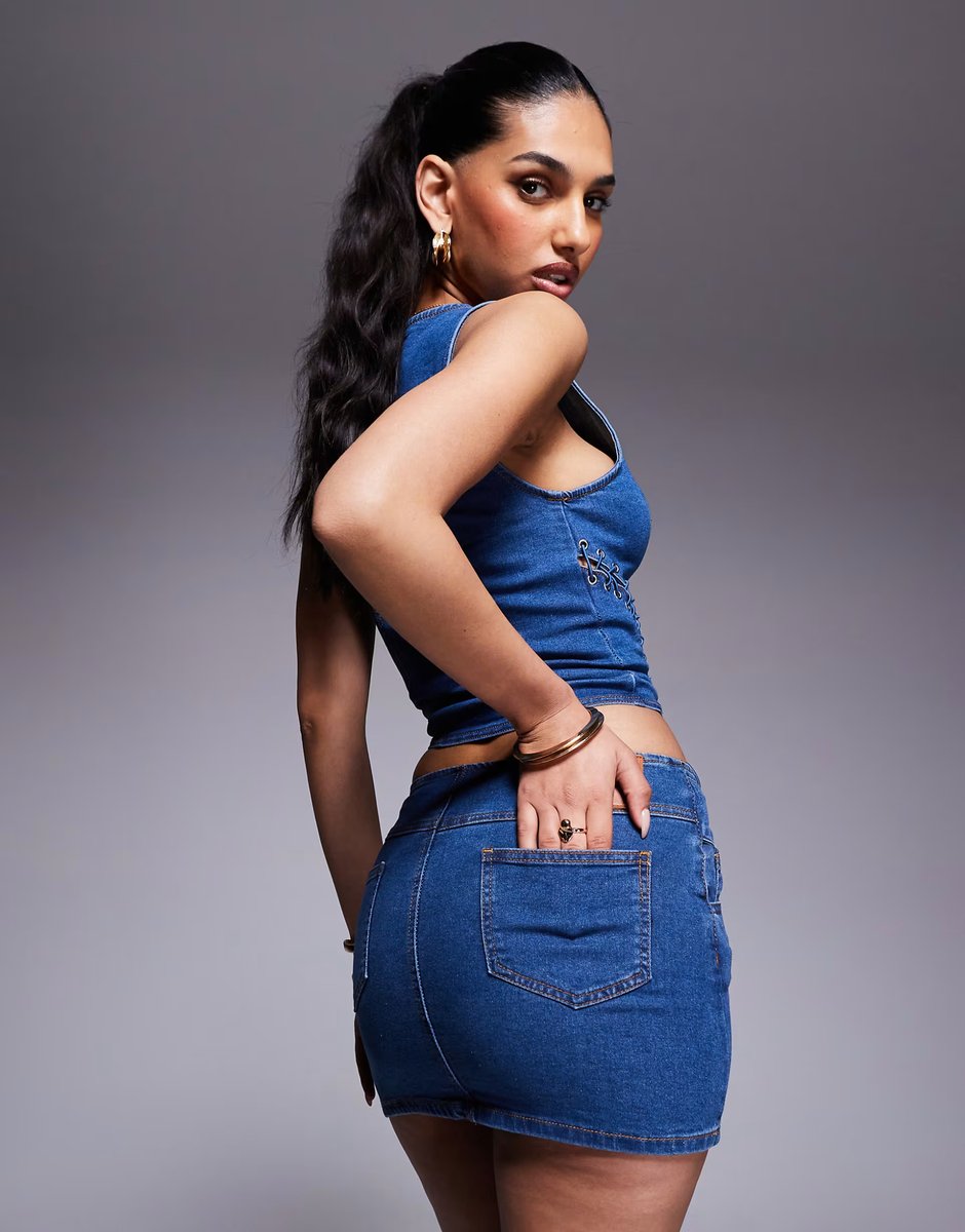 ASOS Princess Polly denim tie front detail mini skirt co-ord in blue wash - 4