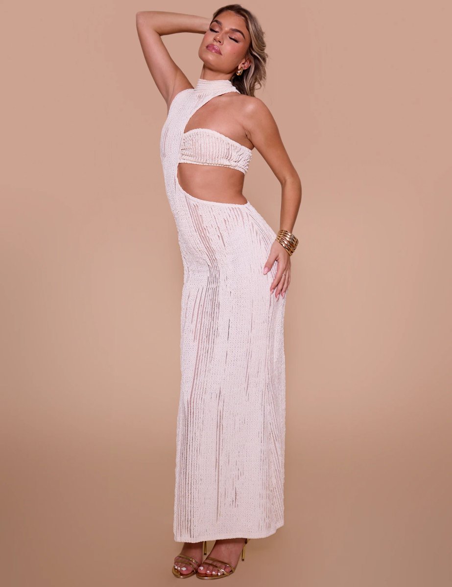 Public Desire Textured Asymmetric Cut Out Maxi Dress Cream - 3