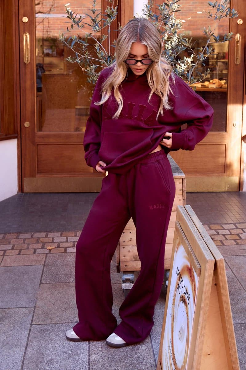 Kaiia Kaiia Wide Leg Sweat Pants Deep Burgundy