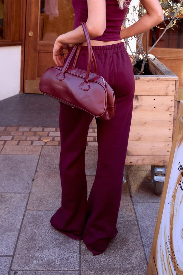 Kaiia Kaiia Wide Leg Sweat Pants Deep Burgundy - 3