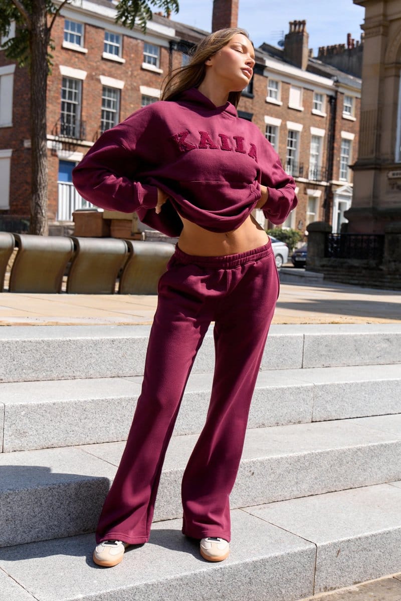 Kaiia Kaiia Wide Leg Sweat Pants Deep Burgundy - 4