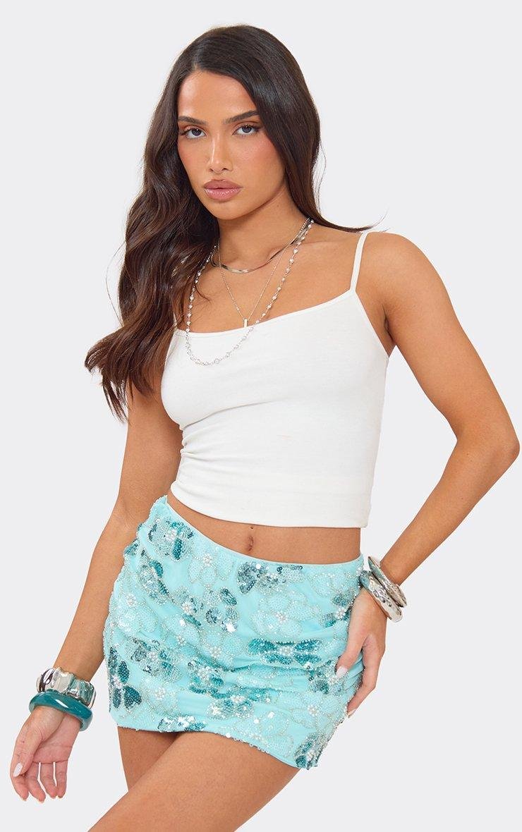 EGO Mid Rise Floral Sequin Mini Skirt In Blue, Women's Size UK 6 - 2