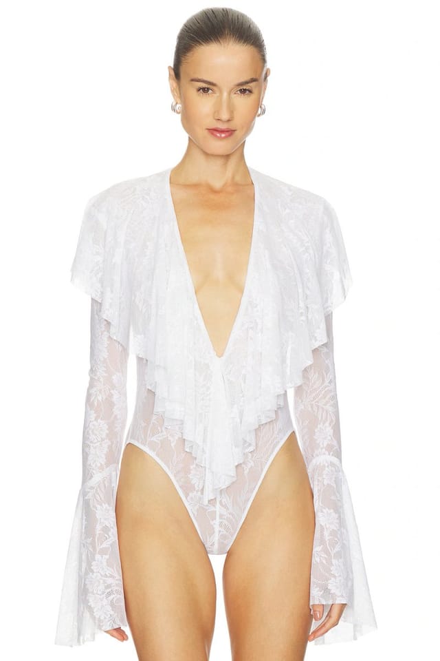 revolve Long Sleeve Deep V Ruffle Bodysuit - 2
