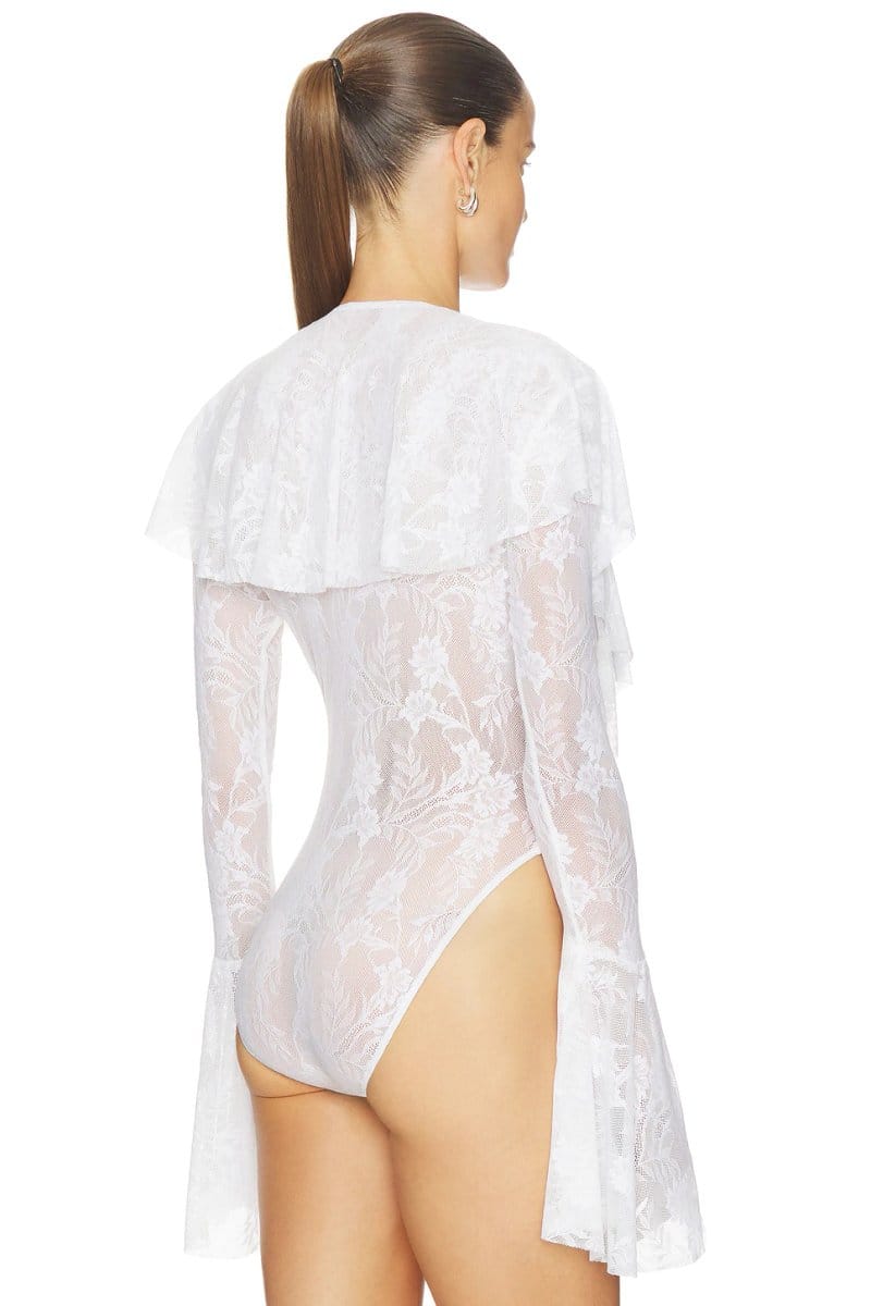 revolve Long Sleeve Deep V Ruffle Bodysuit - 4