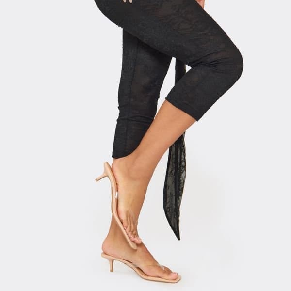 EGO Landan Clear Thong Strap Kitten Heel Mule In Nude Faux Leather, Women's Size UK 3