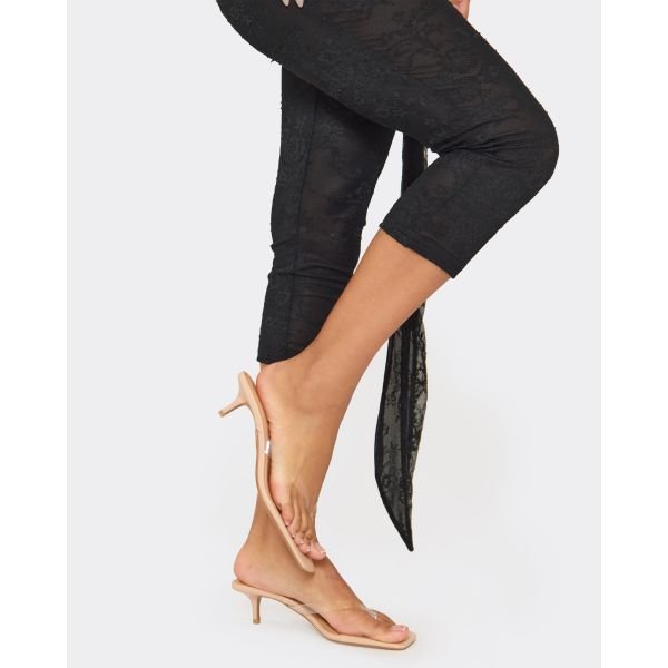 EGO Landan Clear Thong Strap Kitten Heel Mule In Nude Faux Leather, Women's Size UK 3 - 2