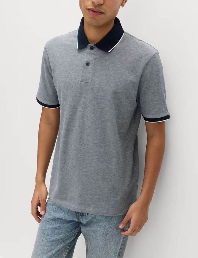 Marks & Spencer M&S 2 Pack Cotton Rich Tipped Polo Shirts Petrol Mix - 3