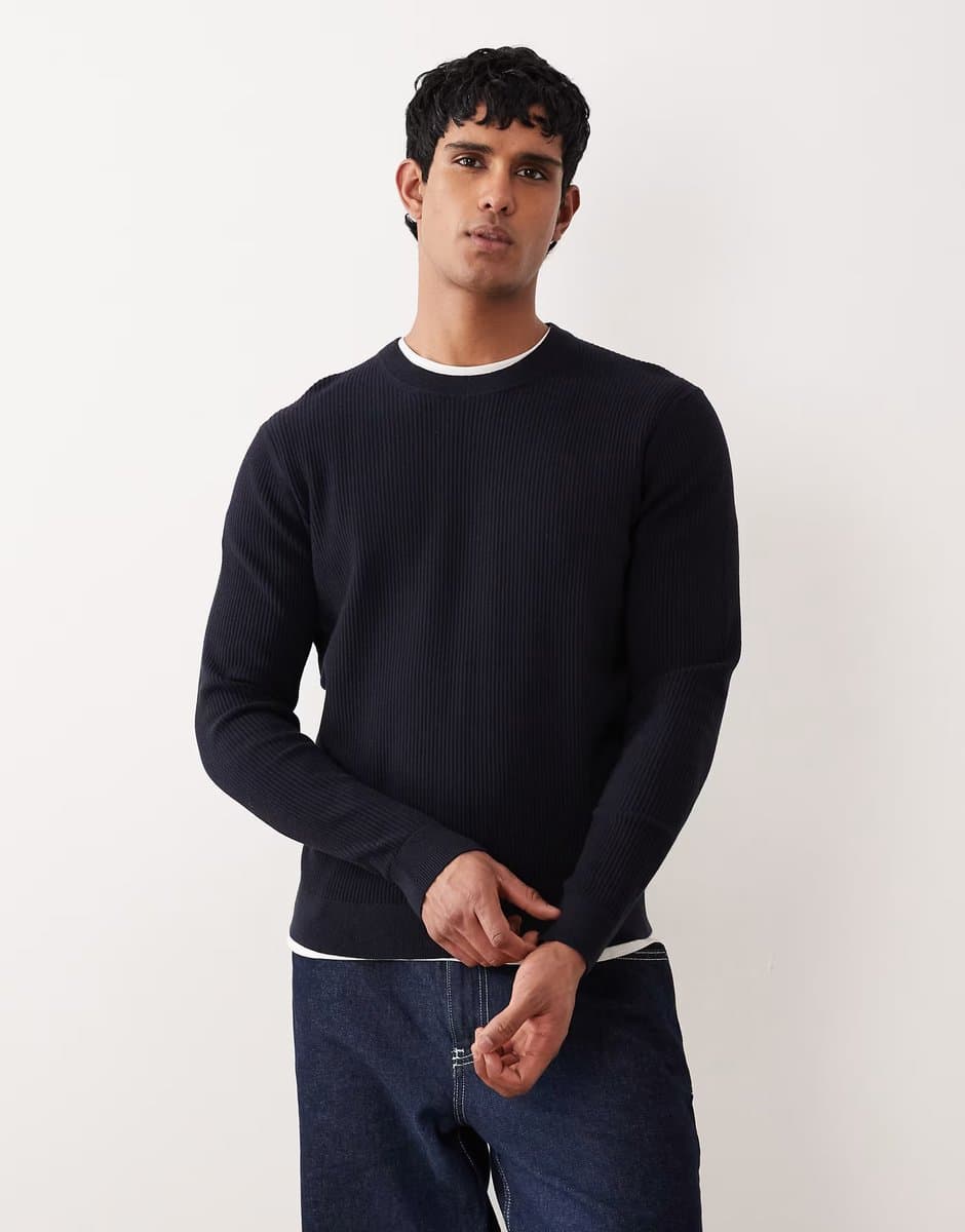 ASOS ASOS Navy Cotton Mix Crew Neck Jumper