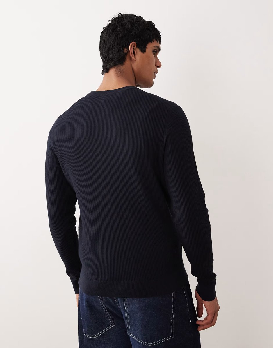ASOS Mango cotton mix crew neck jumper in navy - 3